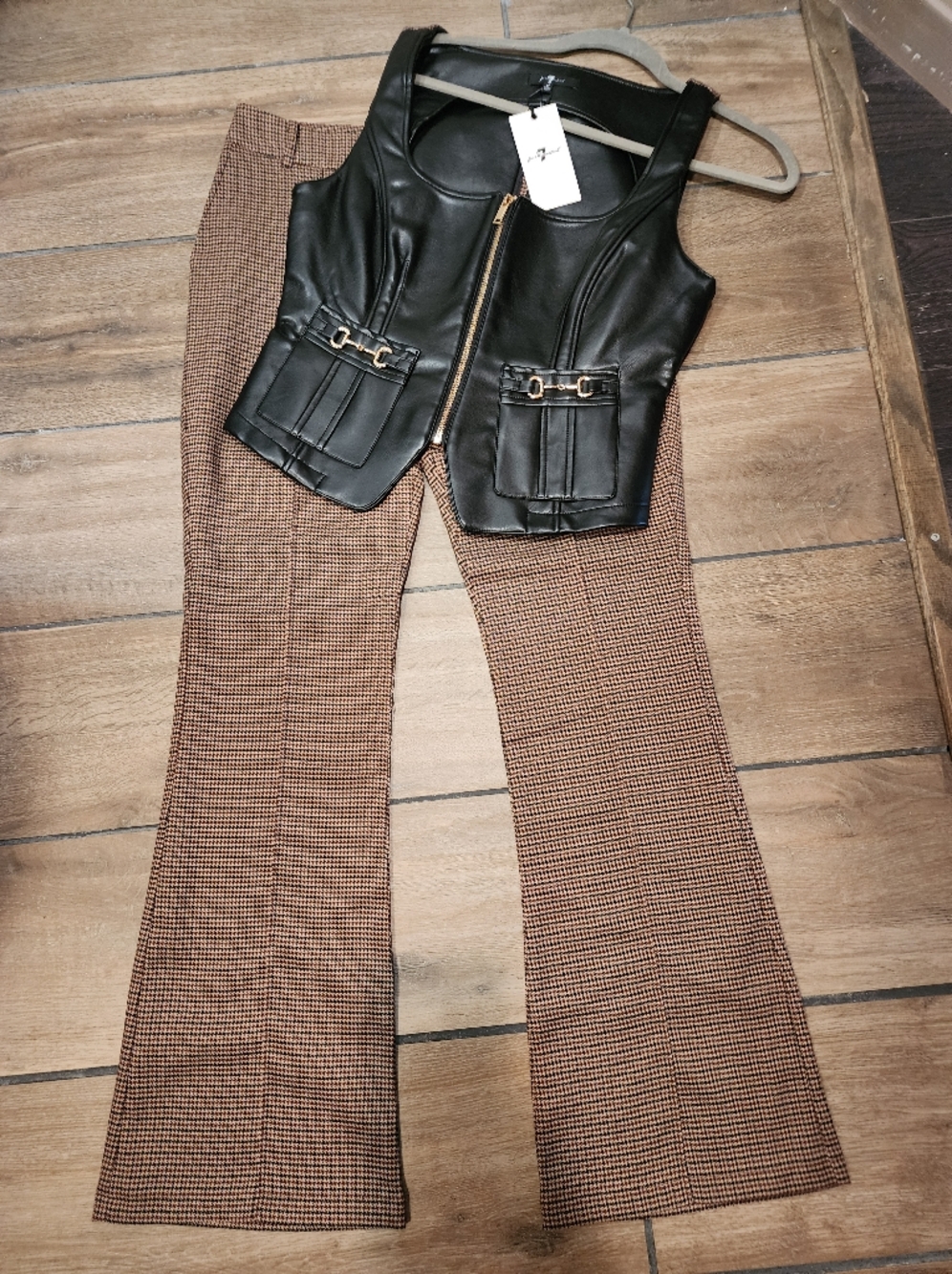 7 For All Mankind Brown Checked Flared Pants